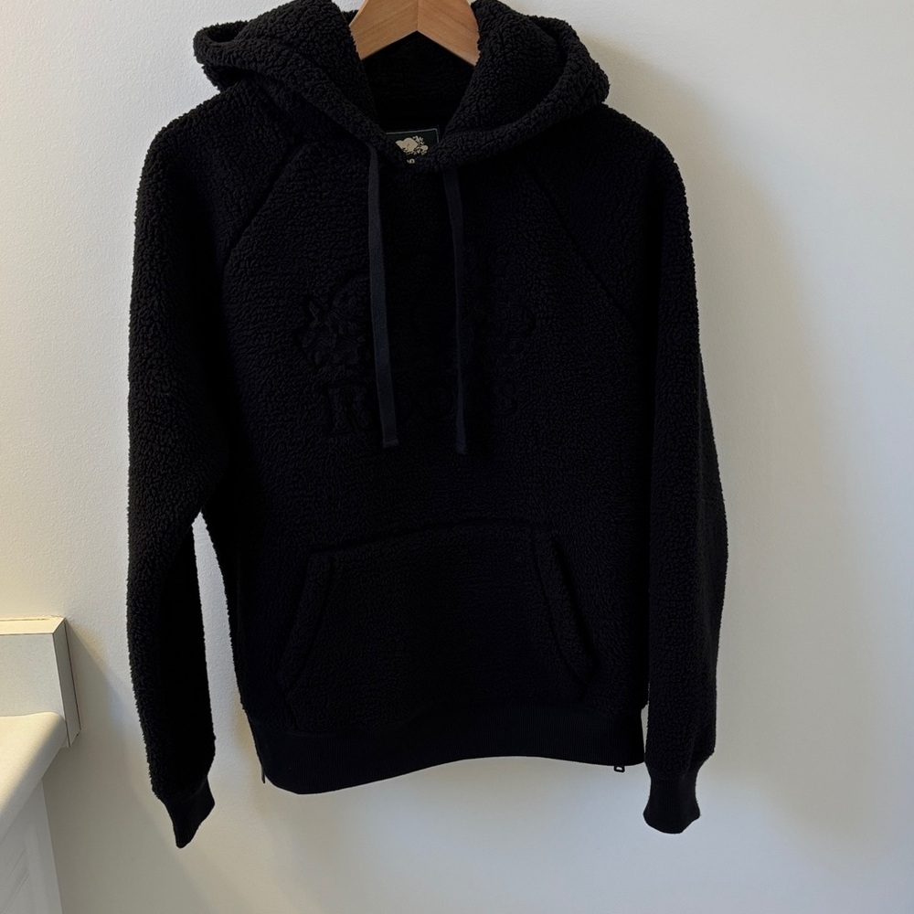 ROOTS Black Sherpa Hoodie, Sz Small. - Picture 3 of 11